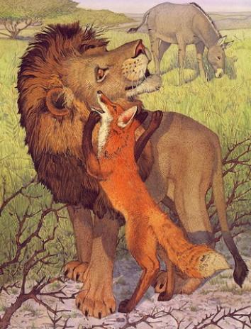 Лев и лиса, Басня