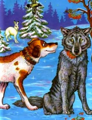 Собака и волк, Басня