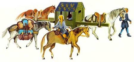Путешествовать в конном паланкине — носилках было удобнее, чем ехать верхом.