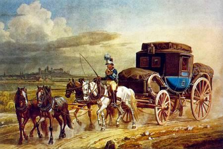До середины XIX в. для путешествий пользовались почтовой каретой. Затем ее вытеснила железная дорога.