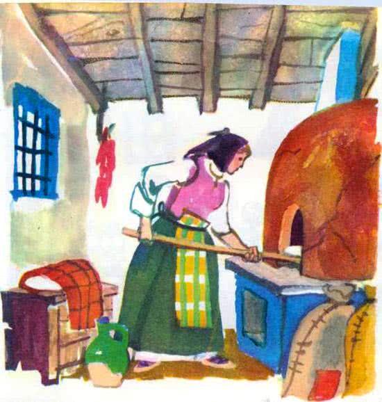 мать готовит хлеб