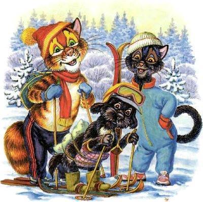 кот Пузик и коты на лыжах