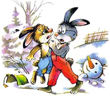 зайцы и снеговик
