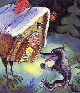 волк прибежал к избушке на курьих ножках Баба-яга и мальчик Митя