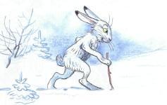 заяц беляк идет по снегу